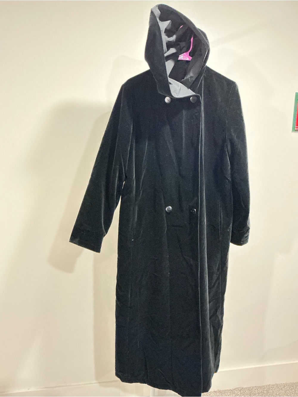 Black Hooded Long Coat - Women's Velvet Reversible Overcoat